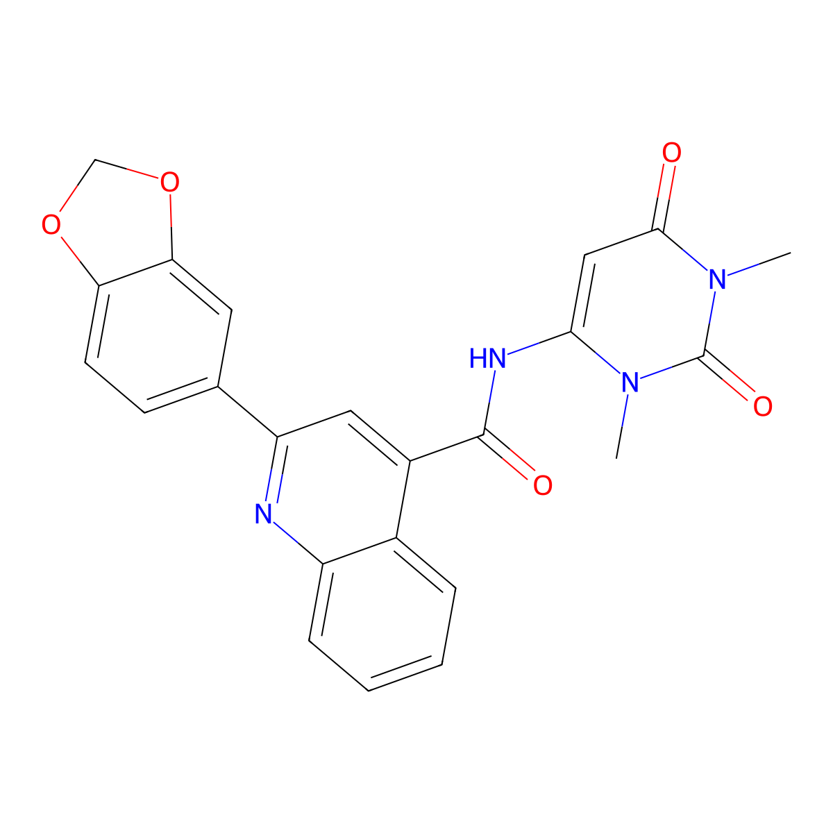 2-(1,3-benzodioxol-5-yl)-N-(1,3-dimethyl-2,6-dioxo-1,2,3,6-tetrahydropyrimidin-4-yl)quinoline-4-carboxamide molecular structure, CAS 583043-04-3
