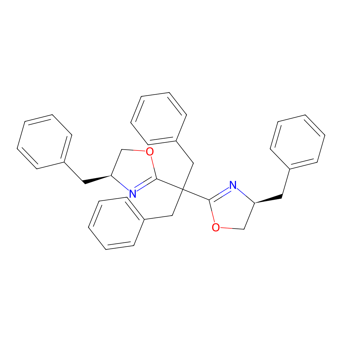 (4S,4'S)-2,2'-(1,3-Diphenylpropane-2,2-diyl)bis(4-benzyl-4,5-dihydrooxazole) molecular structure, CAS 583058-02-0