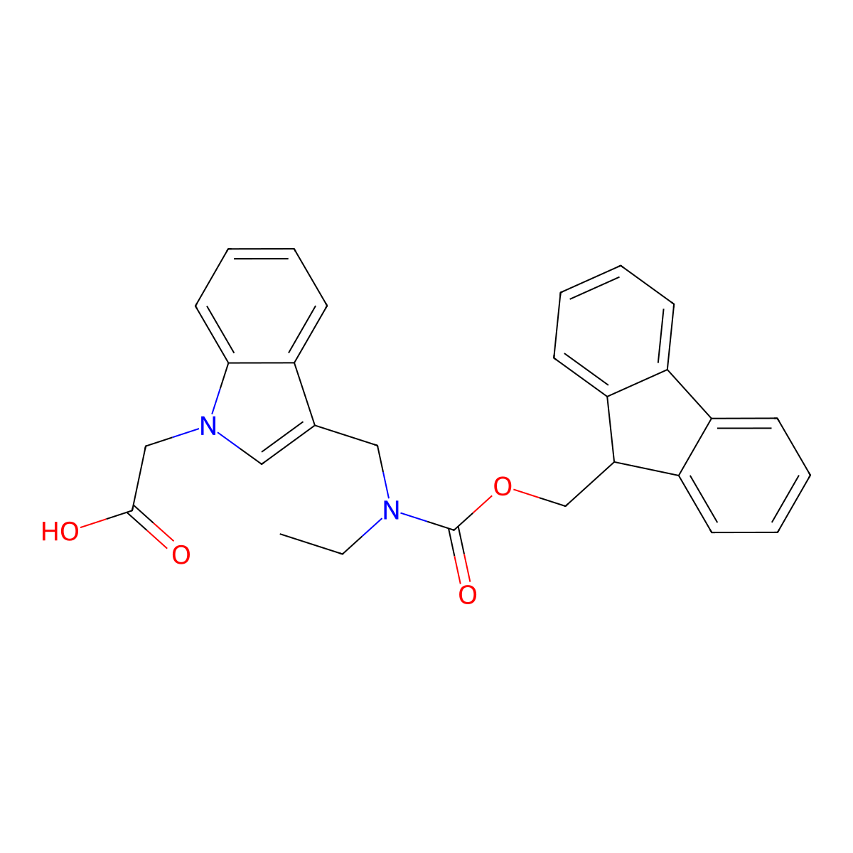2-(3-(((((9H-fluoren-9-yl)methoxy)carbonyl)(ethyl)amino)methyl)-1H-indol-1-yl)acetic acid molecular structure, CAS 583058-79-1