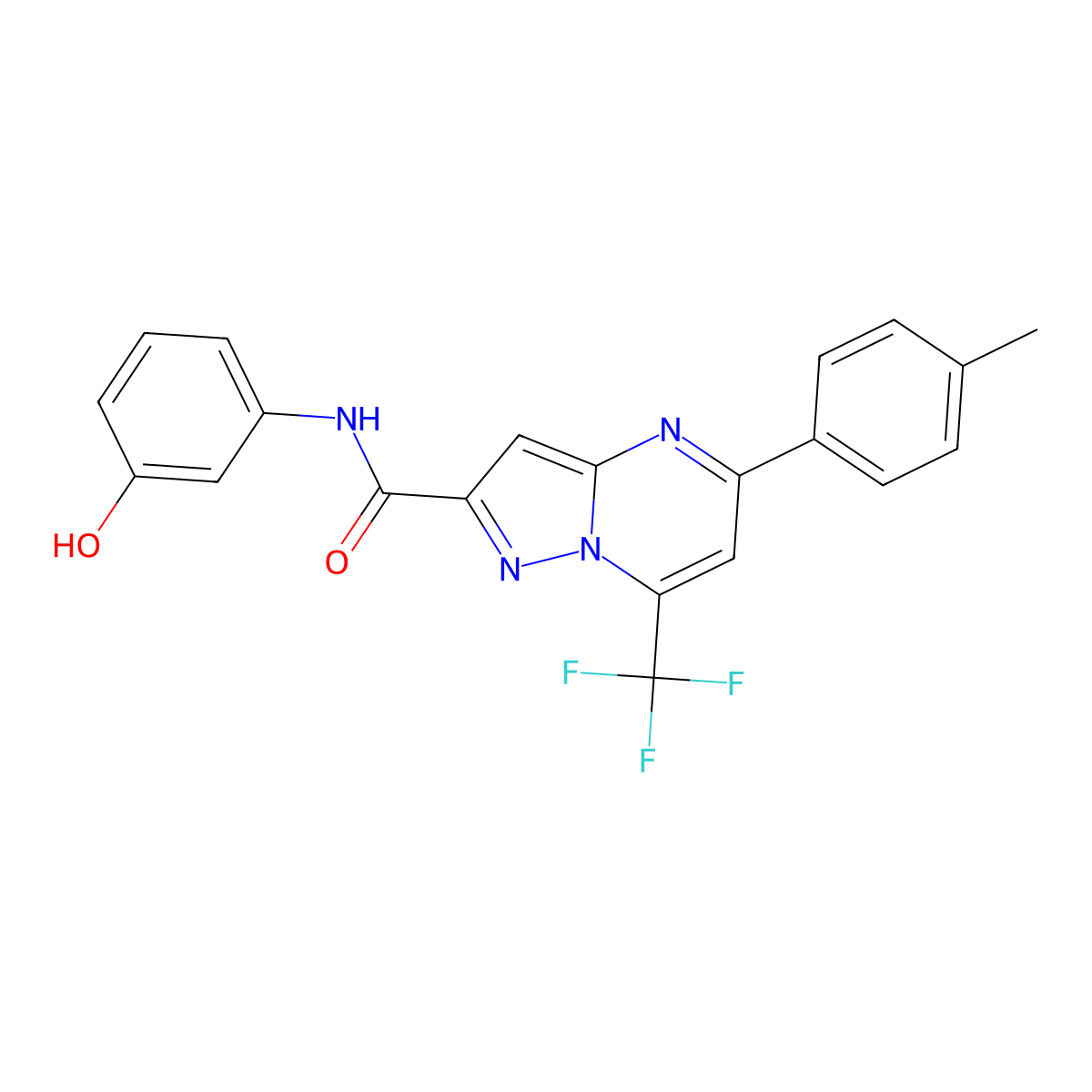 N-(3-hydroxyphenyl)-5-(4-methylphenyl)-7-(trifluoromethyl)pyrazolo[1,5-a]pyrimidine-2-carboxamide molecular structure, CAS 5831-28-7