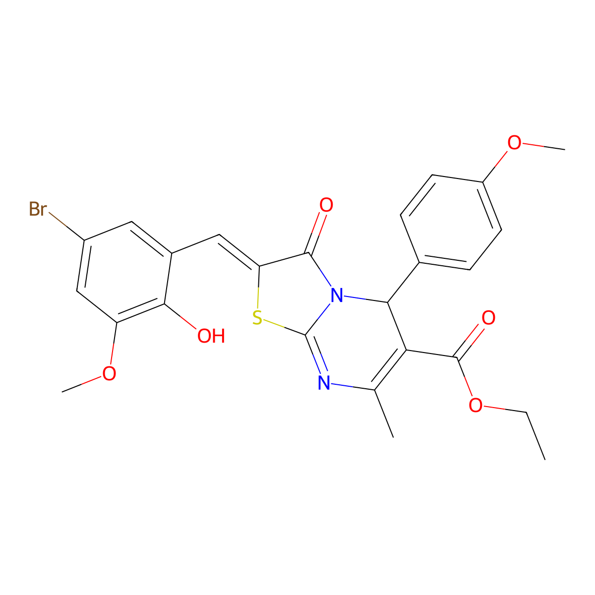 ethyl 2-[(5-bromo-2-hydroxy-3-methoxyphenyl)methylidene]-5-(4-methoxyphenyl)-7-methyl-3-oxo-5H-[1,3]thiazolo[3,2-a]pyrimidine-6-carboxylate molecular structure, CAS 5832-47-3