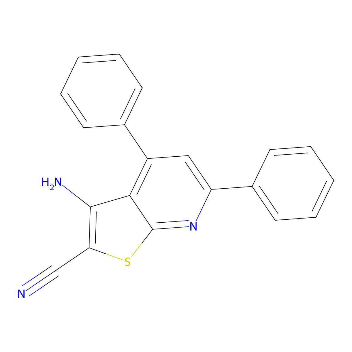 3-Amino-4,6-diphenylthieno[2,3-b]pyridine-2-carbonitrile molecular structure, CAS 58327-71-2