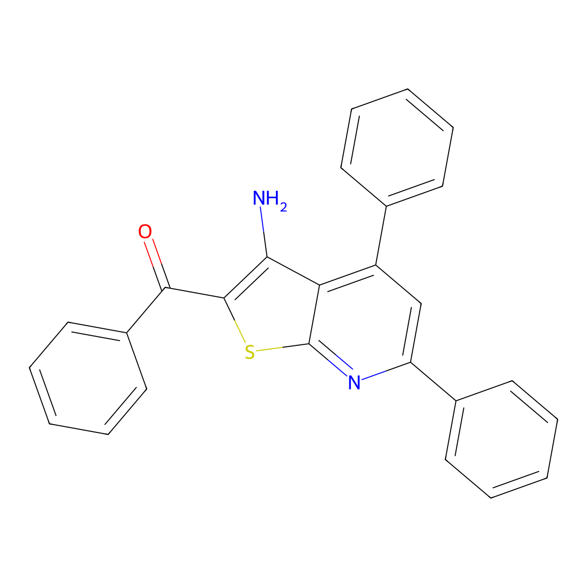Methanone, (3-amino-4,6-diphenylthieno[2,3-b]pyridin-2-yl)phenyl- molecular structure, CAS 58327-73-4
