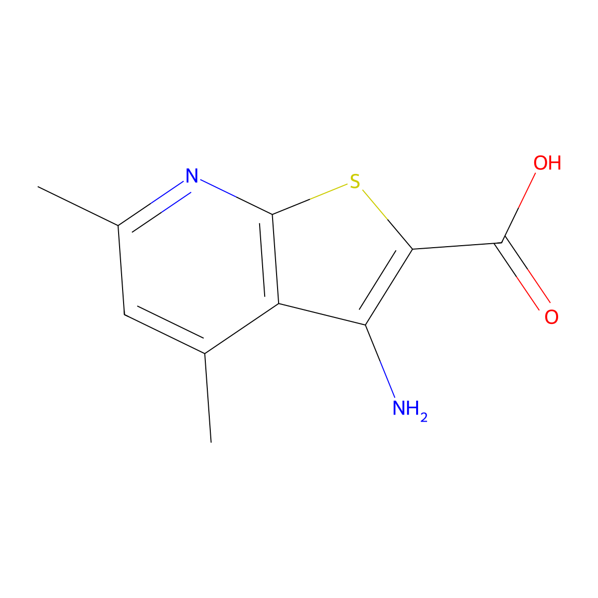3-Amino-4,6-dimethylthieno(2,3-b)pyridine-2-carboxylic acid molecular structure, CAS 58327-76-7