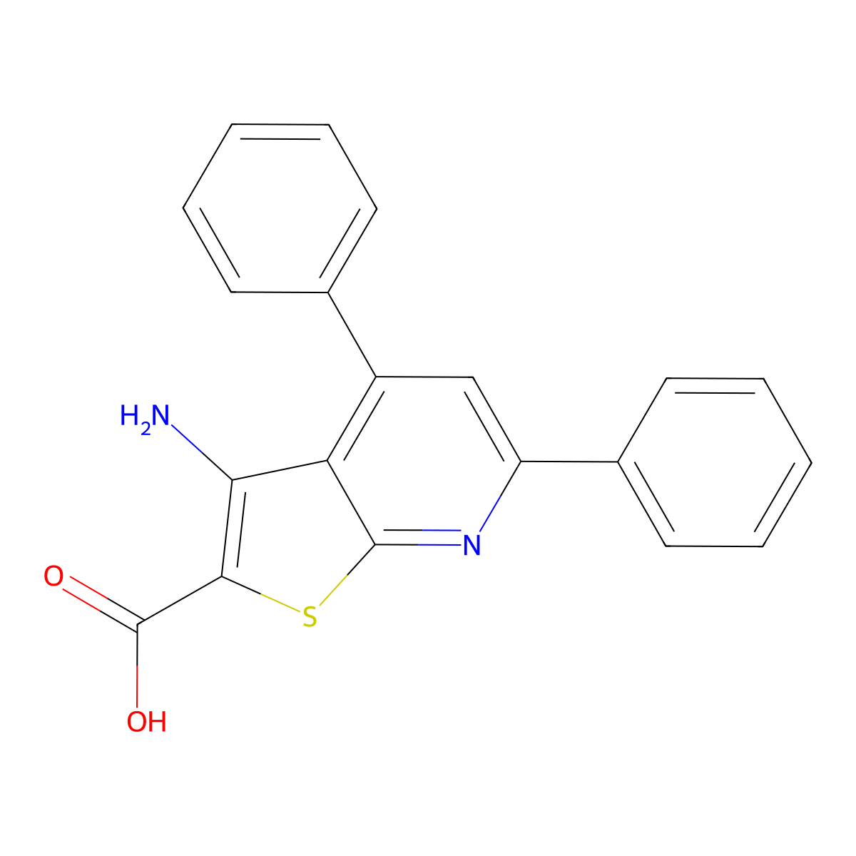 3-Amino-4,6-diphenylthieno[2,3-b]pyridine-2-carboxylic acid molecular structure, CAS 58327-77-8