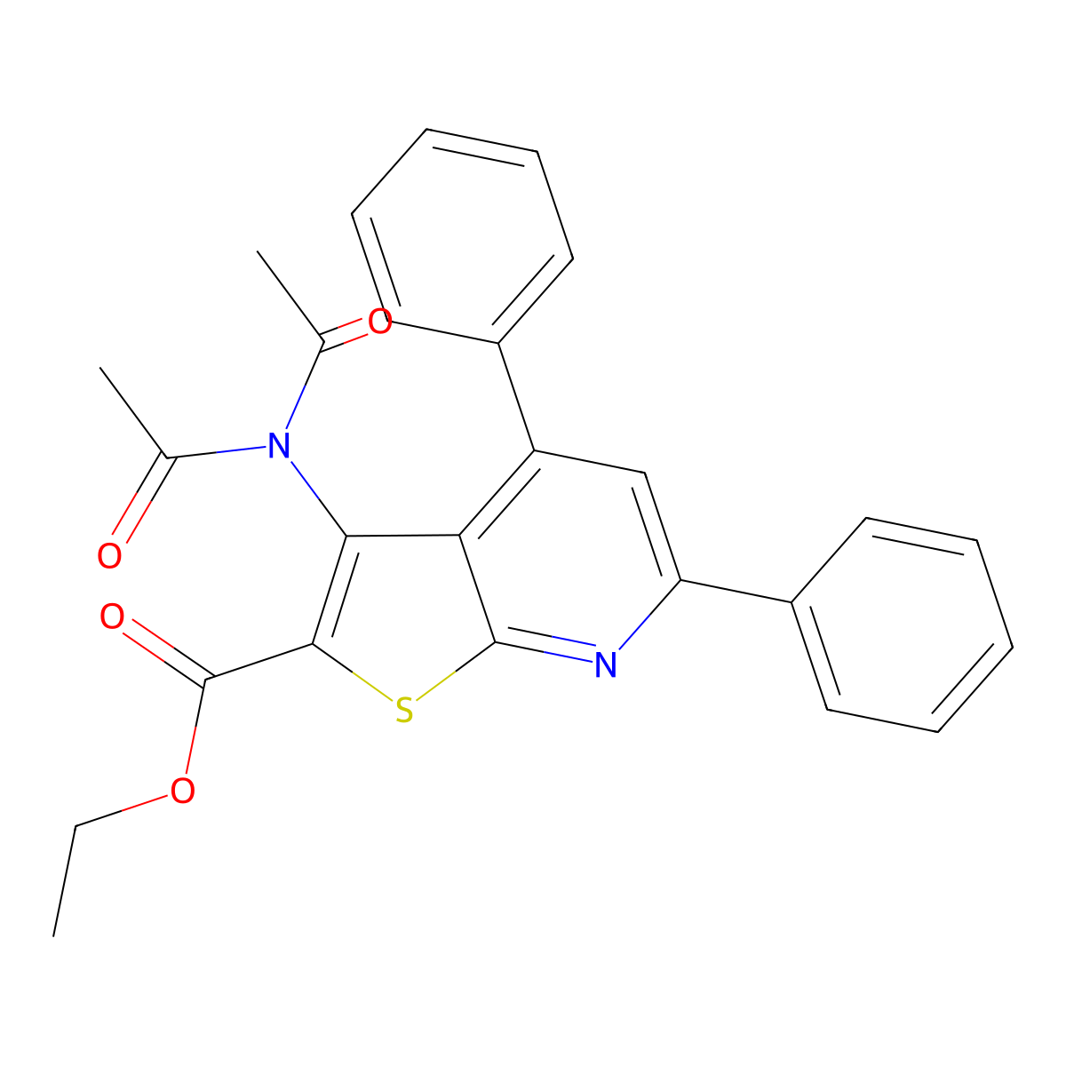 Ethyl 3-(N-acetylacetamido)-4,6-diphenylthieno[2,3-b]pyridine-2-carboxylate molecular structure, CAS 58327-92-7