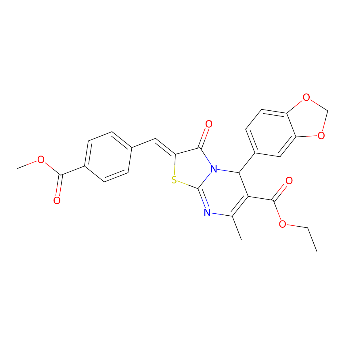 ethyl 5-(1,3-benzodioxol-5-yl)-2-[(4-methoxycarbonylphenyl)methylidene]-7-methyl-3-oxo-5H-[1,3]thiazolo[3,2-a]pyrimidine-6-carboxylate molecular structure, CAS 5833-49-8