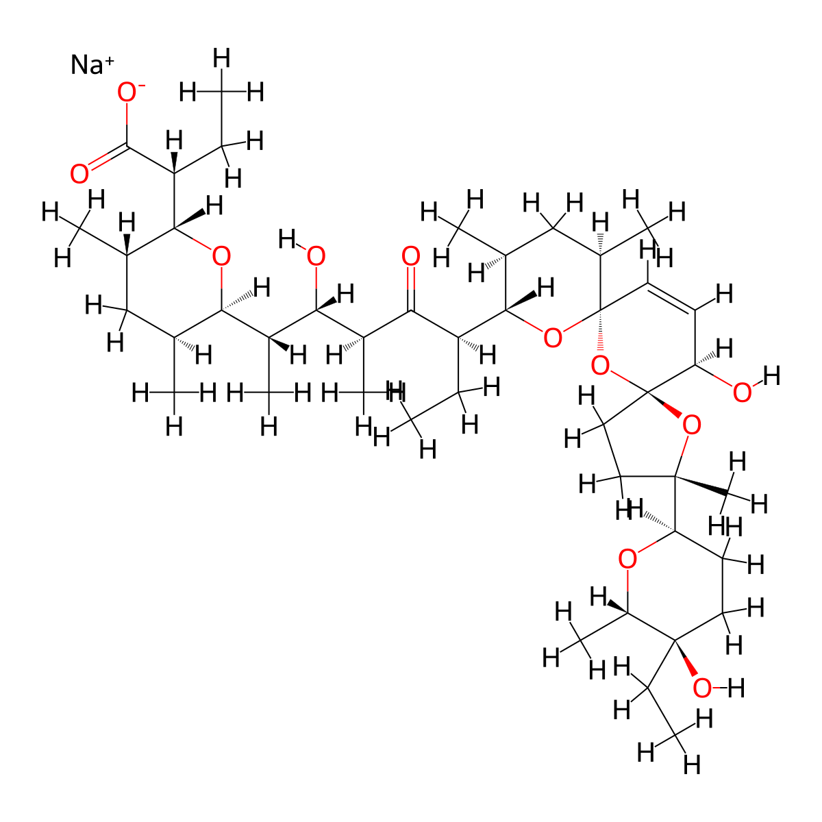 Narasin sodium salt molecular structure, CAS 58331-17-2