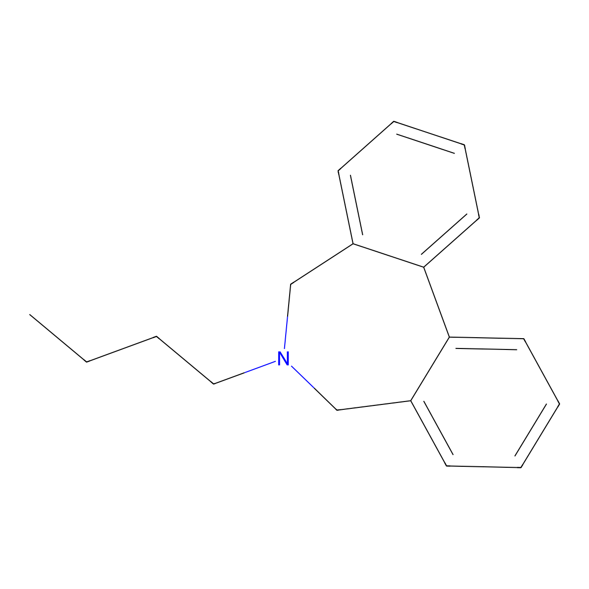 6-Butyl-6,7-dihydro-5H-dibenzo(c,e)azepine molecular structure, CAS 58335-96-9