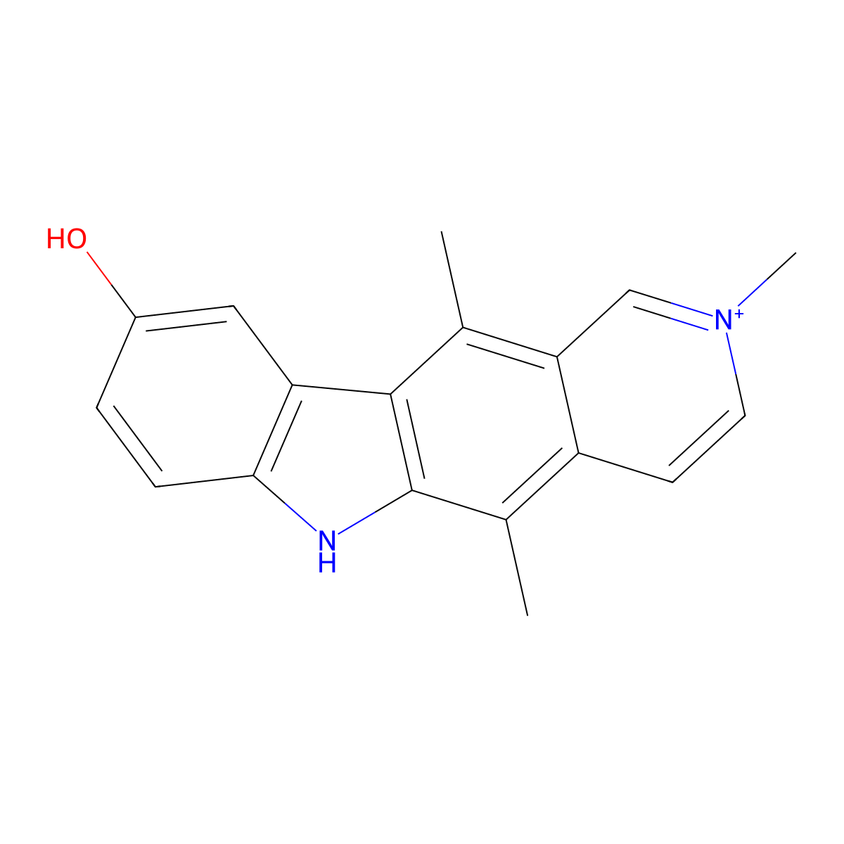 9-Hydroxy-2,5,11-trimethyl-6H-pyrido(4,3-b)carbazolium molecular structure, CAS 58337-34-1