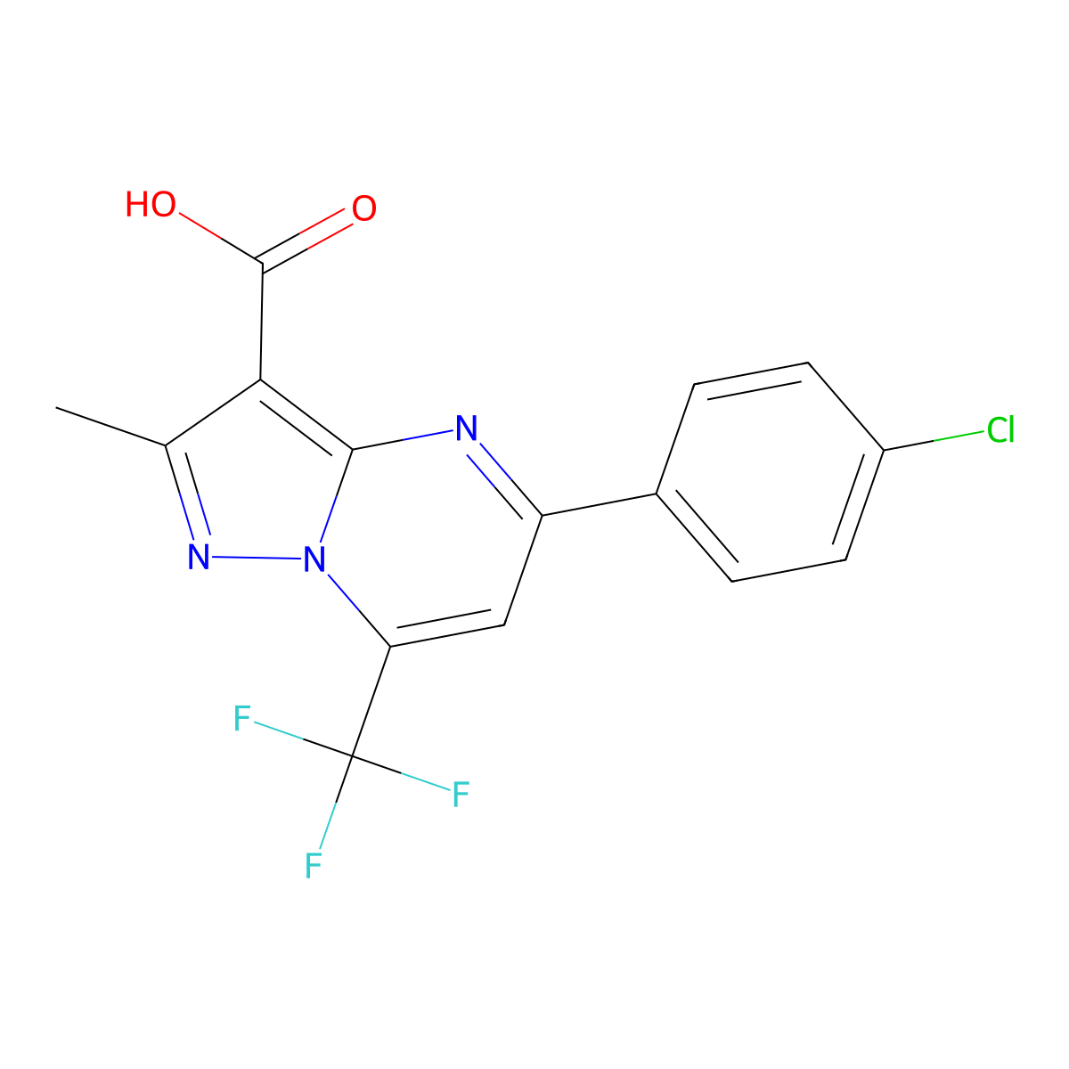 5-(4-Chlorophenyl)-2-methyl-7-(trifluoromethyl)pyrazolo[1,5-a]pyrimidine-3-carboxylic acid molecular structure, CAS 5834-19-5