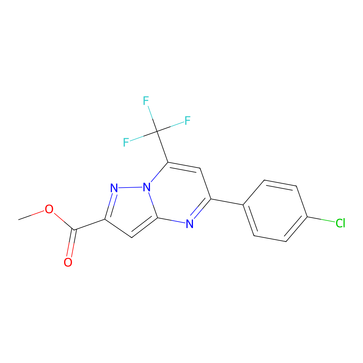 Methyl 5-(4-chlorophenyl)-7-(trifluoromethyl)pyrazolo[1,5-a]pyrimidine-2-carboxylate molecular structure, CAS 5834-71-9