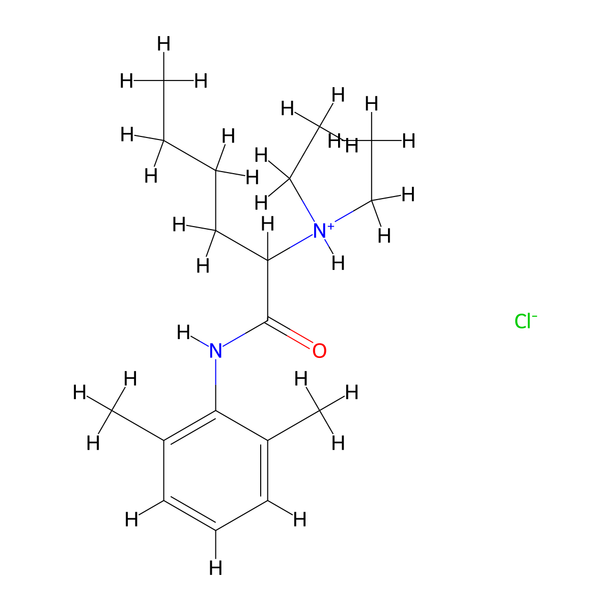2-(Diethylamino)-N-(2,6-dimethylphenyl)hexanimidic acid--hydrogen chloride (1/1) molecular structure, CAS 58345-50-9
