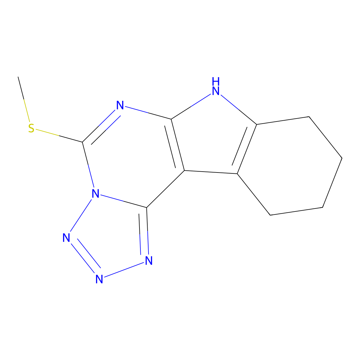 5-(Methylsulfanyl)-8,9,10,11-tetrahydro-3H-tetrazolo[1',5':1,6]pyrimido[4,5-b]indole molecular structure, CAS 5836-14-6