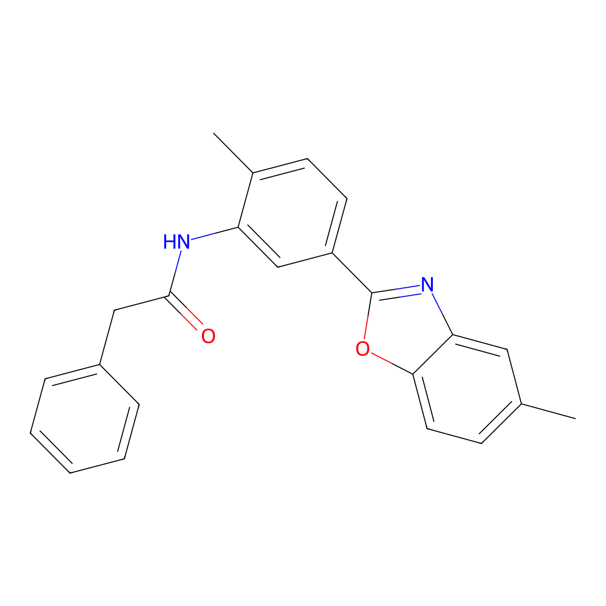 N-[2-methyl-5-(5-methyl-1,3-benzoxazol-2-yl)phenyl]-2-phenylacetamide molecular structure, CAS 5836-30-6