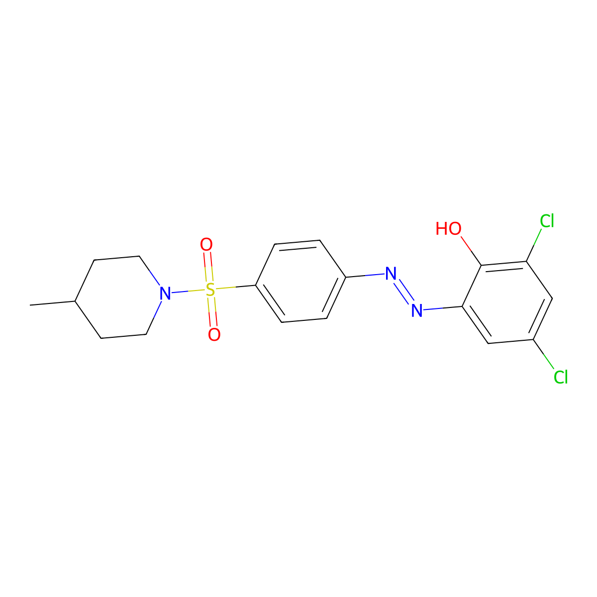 2,4-Dichloro-6-({4-[(4-methyl-1-piperidinyl)sulfonyl]phenyl}diazenyl)phenol molecular structure, CAS 5836-48-6