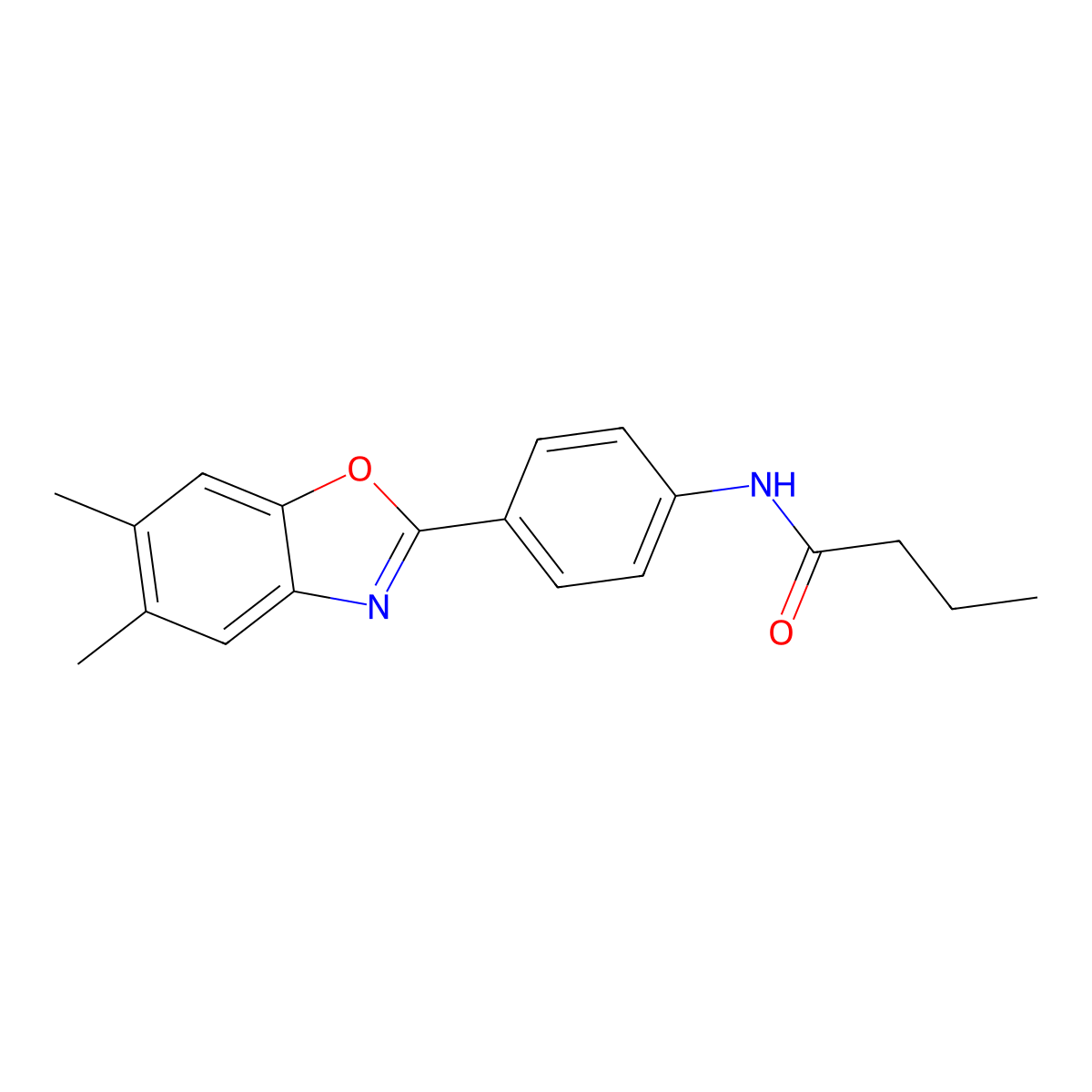N-[4-(5,6-dimethyl-1,3-benzoxazol-2-yl)phenyl]butanamide molecular structure, CAS 5836-53-3