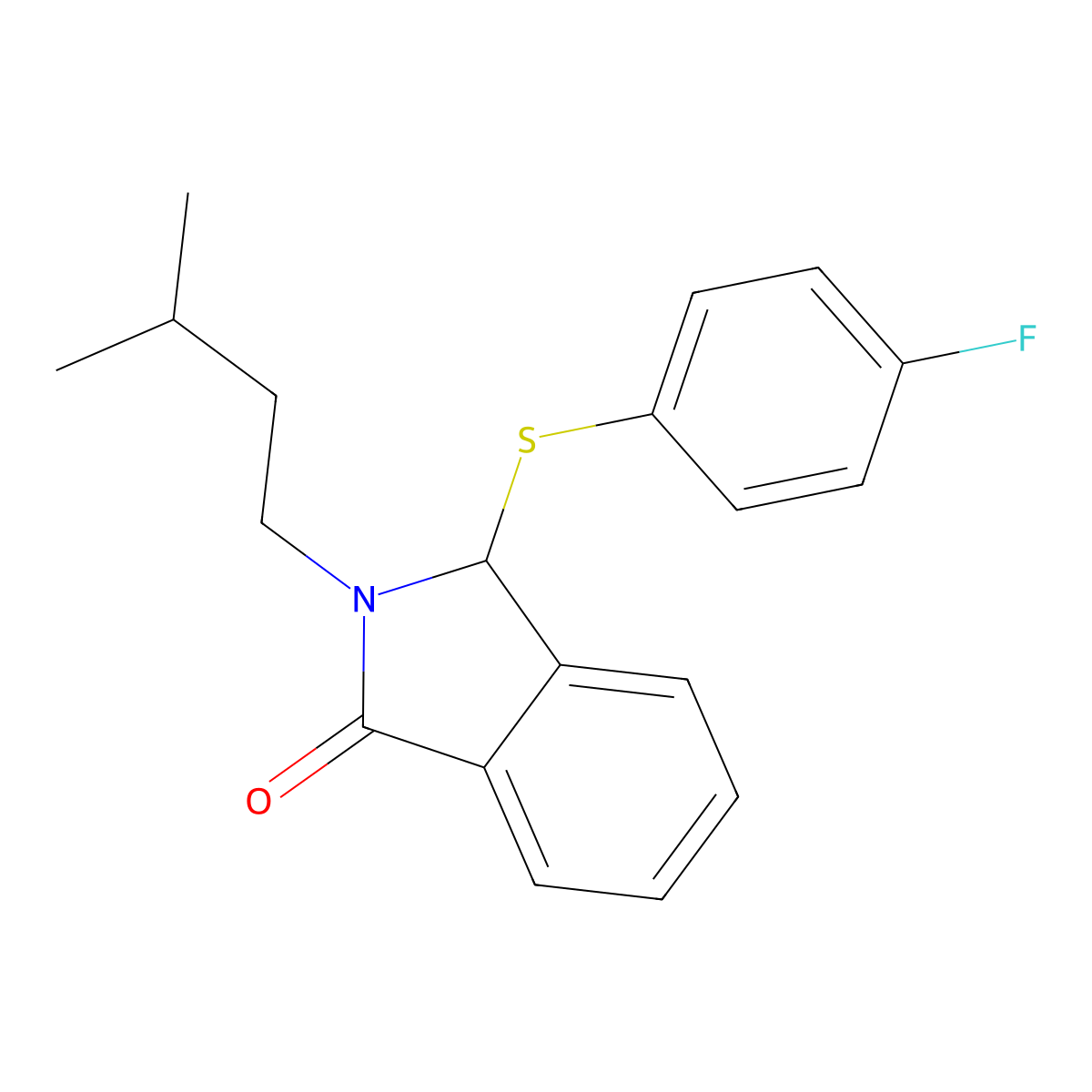 3-[(4-fluorophenyl)sulfanyl]-2-(3-methylbutyl)-2,3-dihydro-1H-isoindol-1-one molecular structure, CAS 5837-42-3