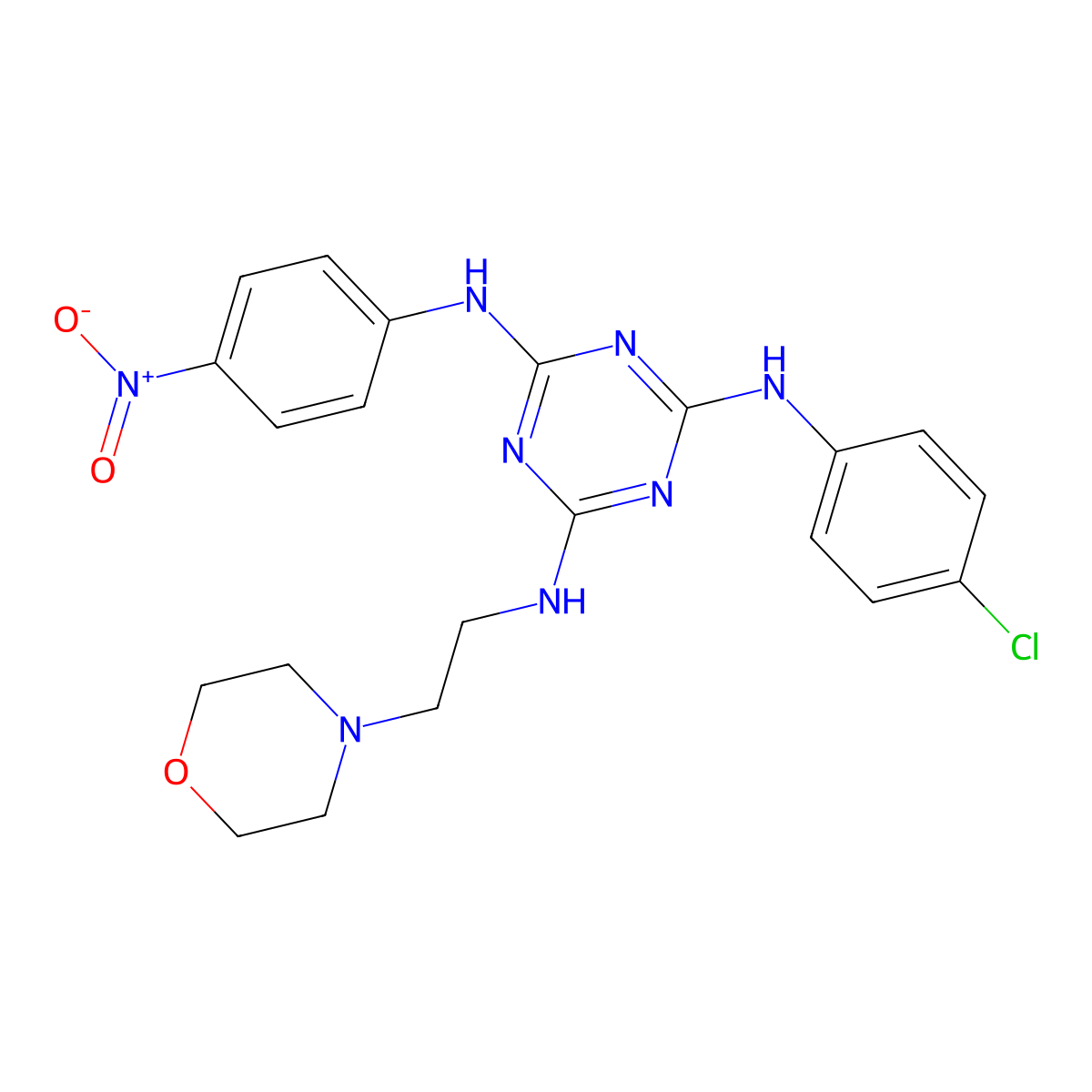 2-N-(4-chlorophenyl)-6-N-(2-morpholin-4-ylethyl)-4-N-(4-nitrophenyl)-1,3,5-triazine-2,4,6-triamine molecular structure, CAS 5838-06-2