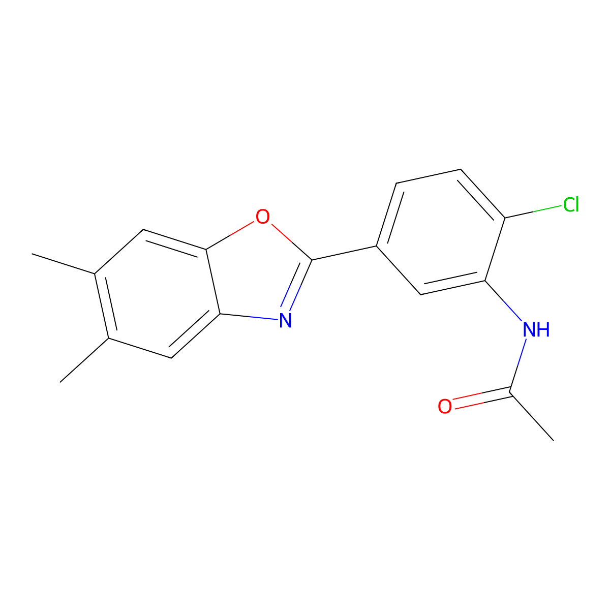 N-[2-chloro-5-(5,6-dimethyl-1,3-benzoxazol-2-yl)phenyl]acetamide molecular structure, CAS 5838-40-4