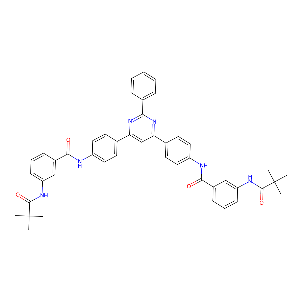 3-(2,2-dimethylpropanoylamino)-N-[4-[6-[4-[[3-(2,2-dimethylpropanoylamino)benzoyl]amino]phenyl]-2-phenylpyrimidin-4-yl]phenyl]benzamide molecular structure, CAS 5838-69-7
