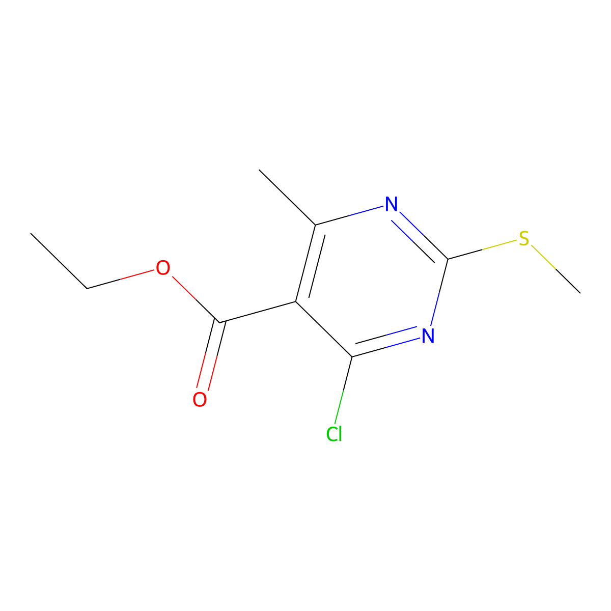 Ethyl 4-chloro-6-methyl-2-(methylsulfanyl)pyrimidine-5-carboxylate molecular structure, CAS 583878-42-6