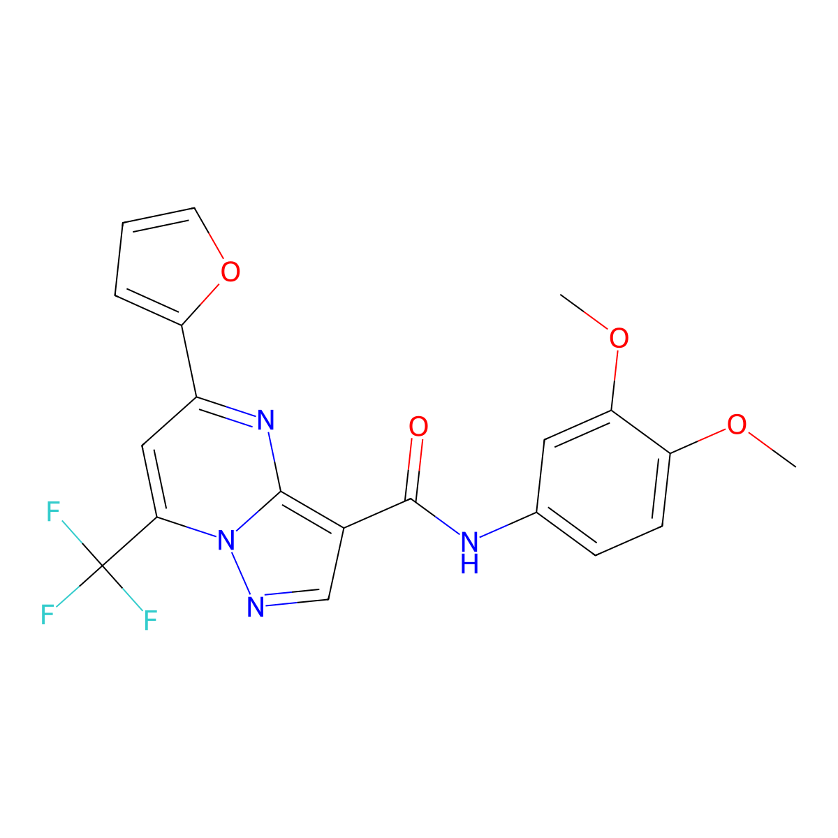 N-(3,4-dimethoxyphenyl)-5-(furan-2-yl)-7-(trifluoromethyl)pyrazolo[1,5-a]pyrimidine-3-carboxamide molecular structure, CAS 5839-13-4