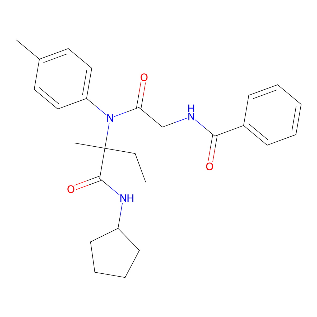 N-(phenylcarbonyl)glycyl-N-cyclopentyl-N~2~-(4-methylphenyl)isovalinamide molecular structure, CAS 5839-47-4