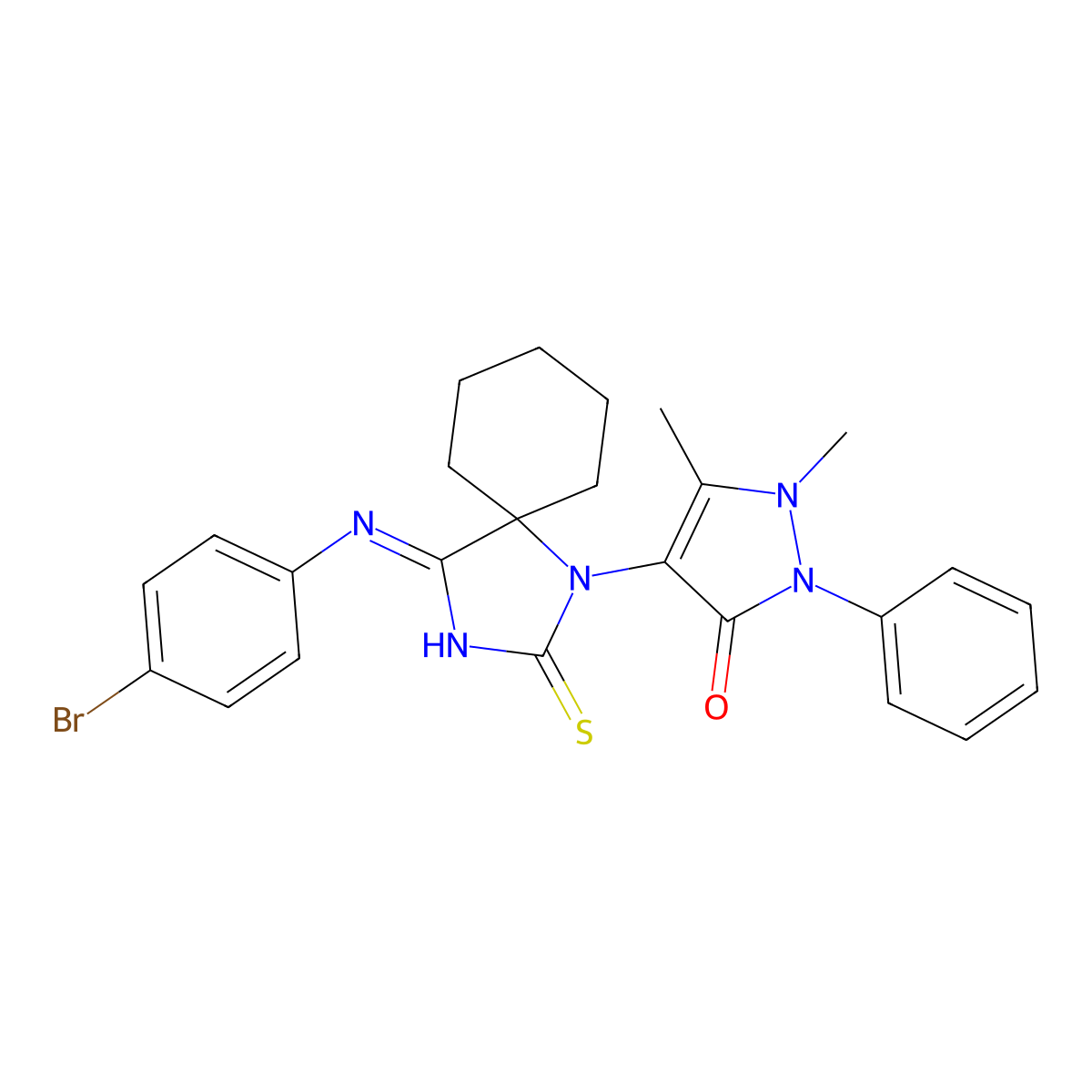 4-{4-[(4-bromophenyl)imino]-2-thioxo-1,3-diazaspiro[4.5]dec-1-yl}-1,5-dimethyl-2-phenyl-1,2-dihydro-3H-pyrazol-3-one molecular structure, CAS 5839-64-5