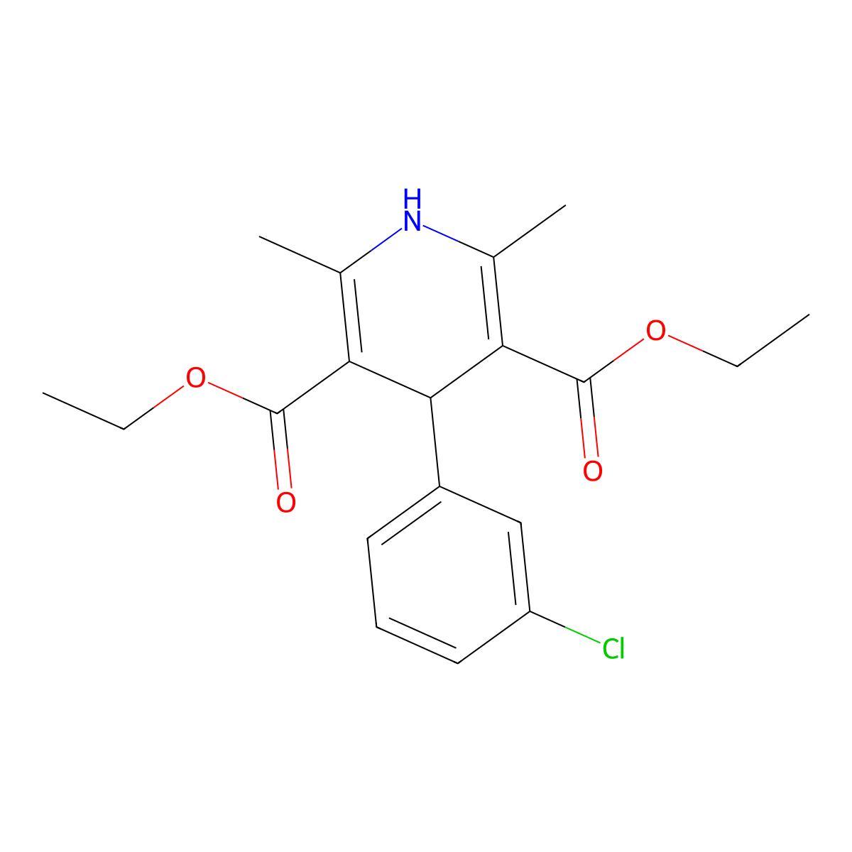 Diethyl 4-(3-chlorophenyl)-2,6-dimethyl-1,4-dihydropyridine-3,5-dicarboxylate molecular structure, CAS 58395-01-0