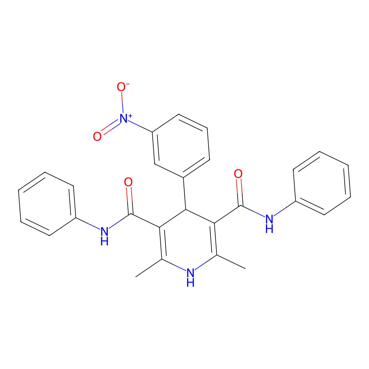 2,6-dimethyl-4-(3-nitrophenyl)-3-N,5-N-diphenyl-1,4-dihydropyridine-3,5-dicarboxamide molecular structure, CAS 58395-11-2