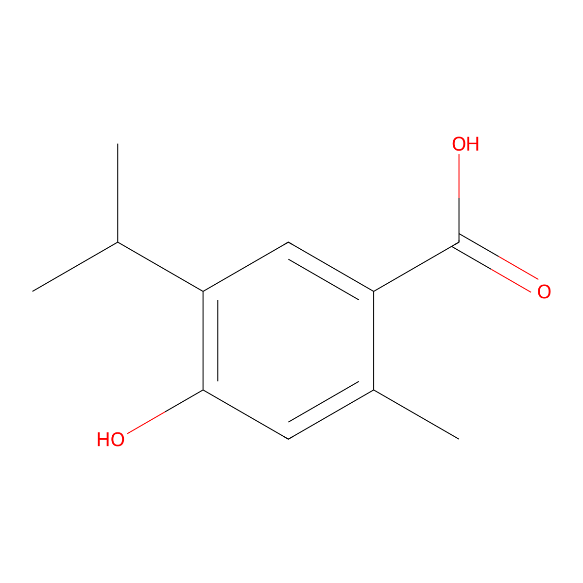 Benzoic acid, 4-hydroxy-2-methyl-5-(1-methylethyl)- molecular structure, CAS 584-44-1