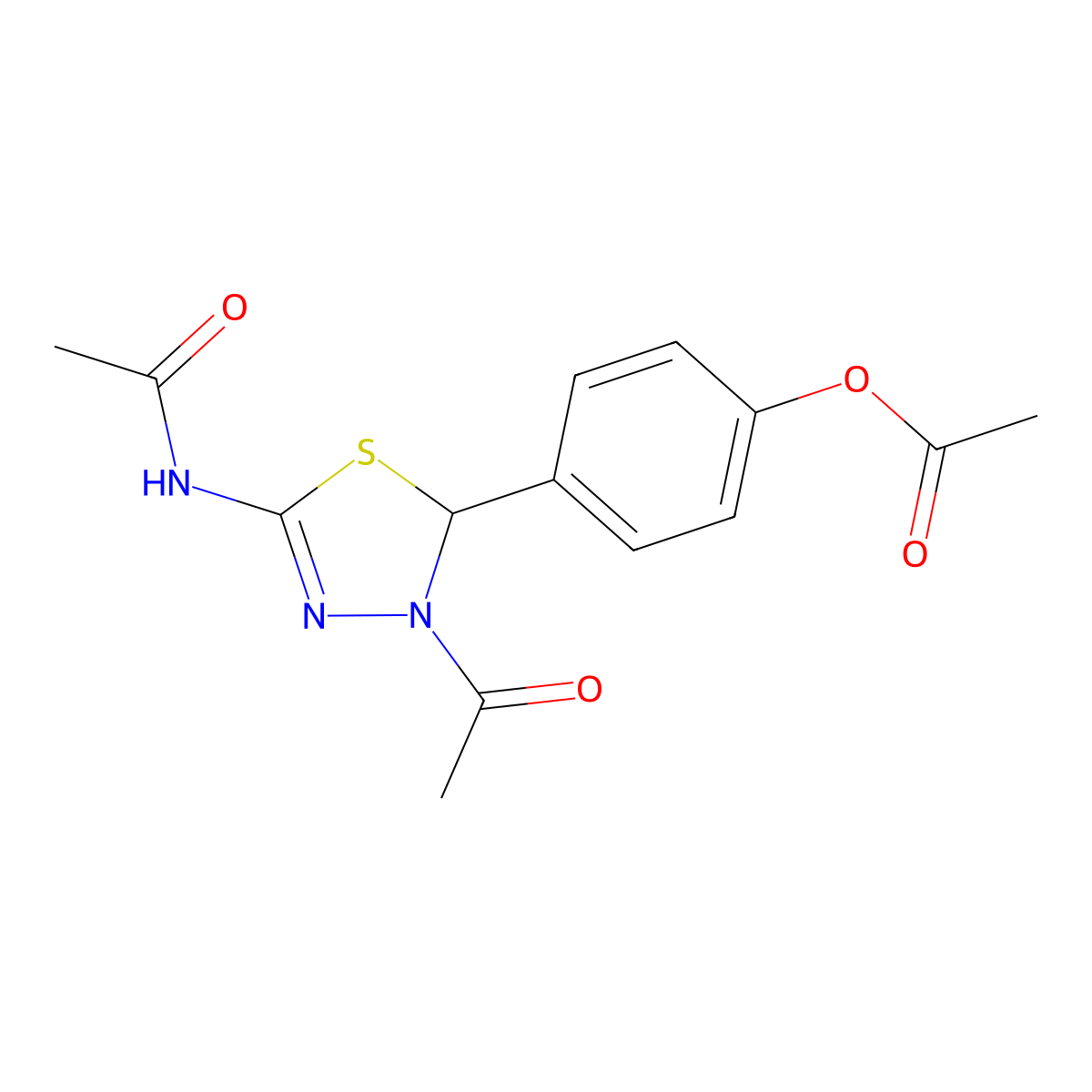 [4-(5-acetamido-3-acetyl-2H-1,3,4-thiadiazol-2-yl)phenyl] acetate molecular structure, CAS 5840-36-8