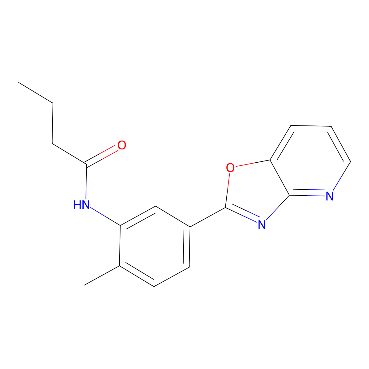 N-(2-Methyl-5-oxazolo[4,5-b]pyridin-2-yl-phenyl)-butyramide molecular structure, CAS 5841-09-8
