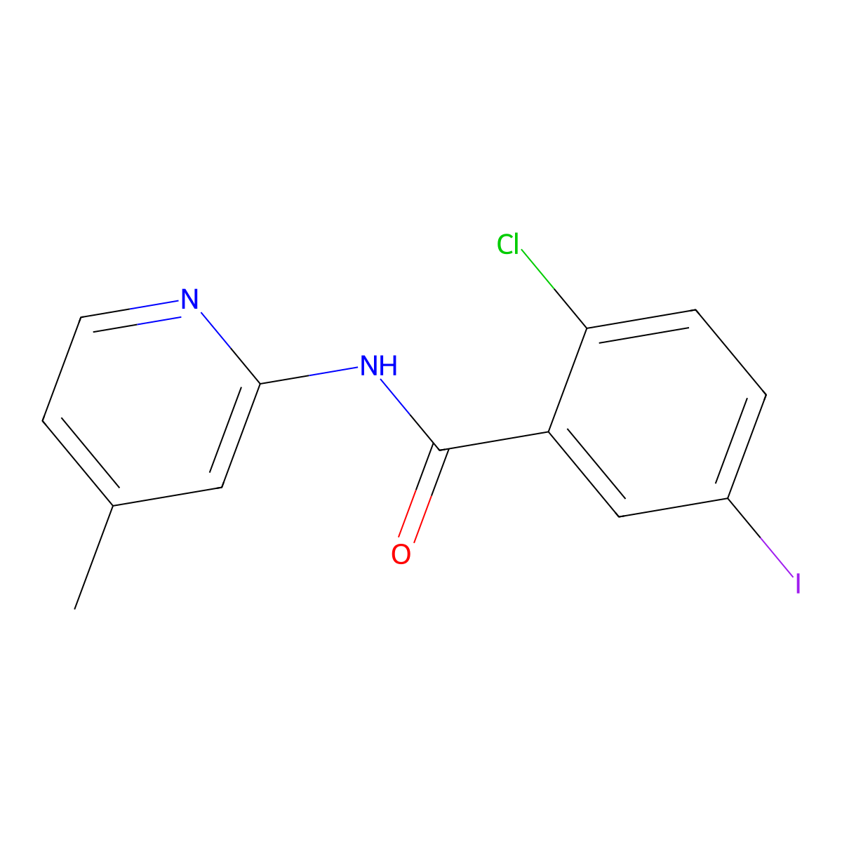 2-chloro-5-iodo-N-(4-methylpyridin-2-yl)benzamide molecular structure, CAS 5841-28-1