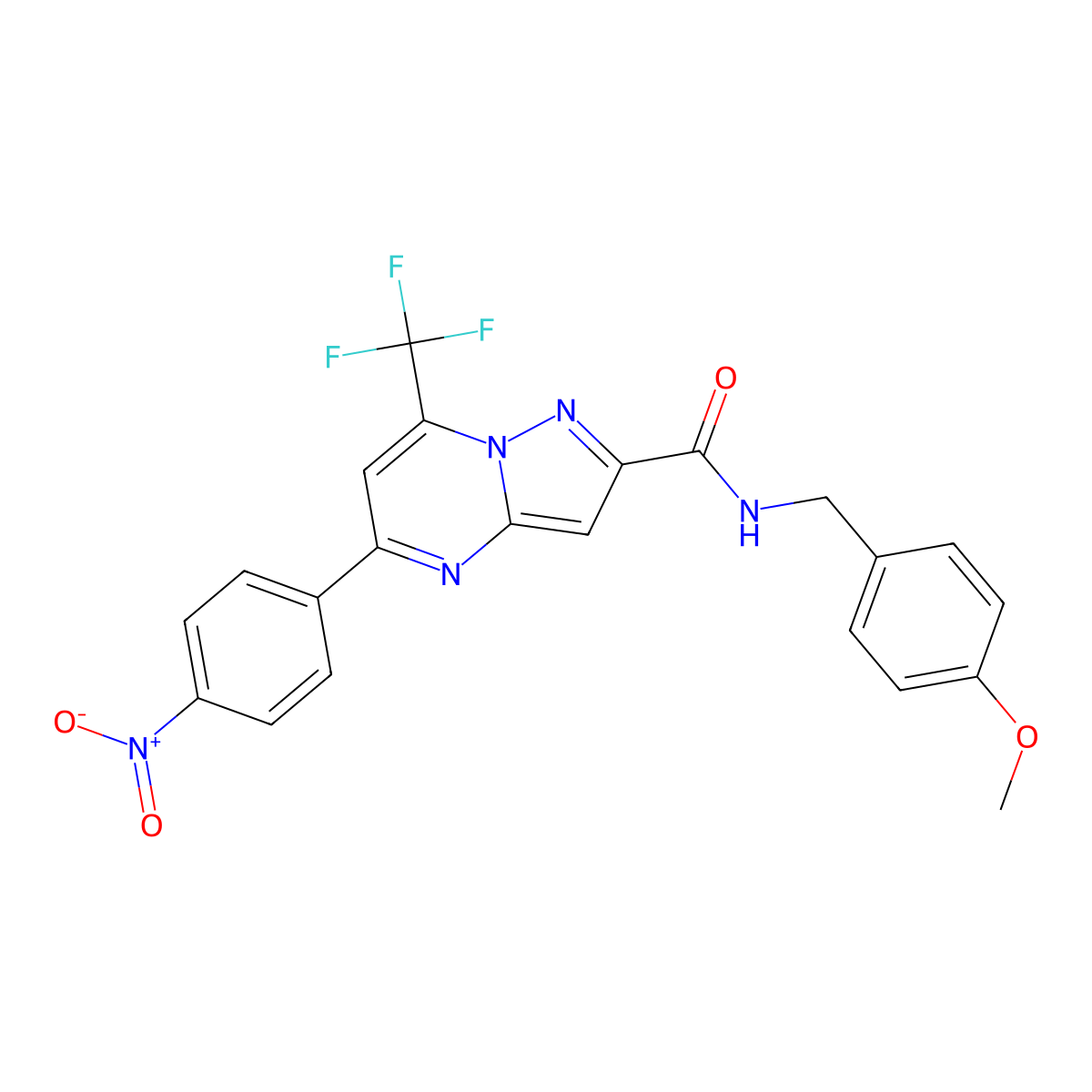 N-[(4-methoxyphenyl)methyl]-5-(4-nitrophenyl)-7-(trifluoromethyl)pyrazolo[1,5-a]pyrimidine-2-carboxamide molecular structure, CAS 5841-69-0