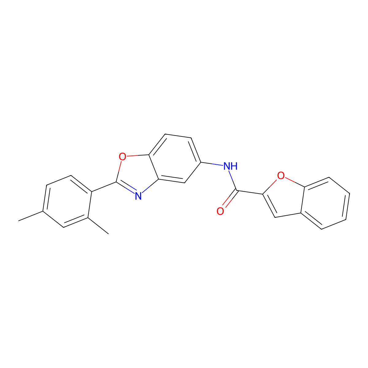 N-[2-(2,4-dimethylphenyl)-1,3-benzoxazol-5-yl]-1-benzofuran-2-carboxamide molecular structure, CAS 5841-97-4