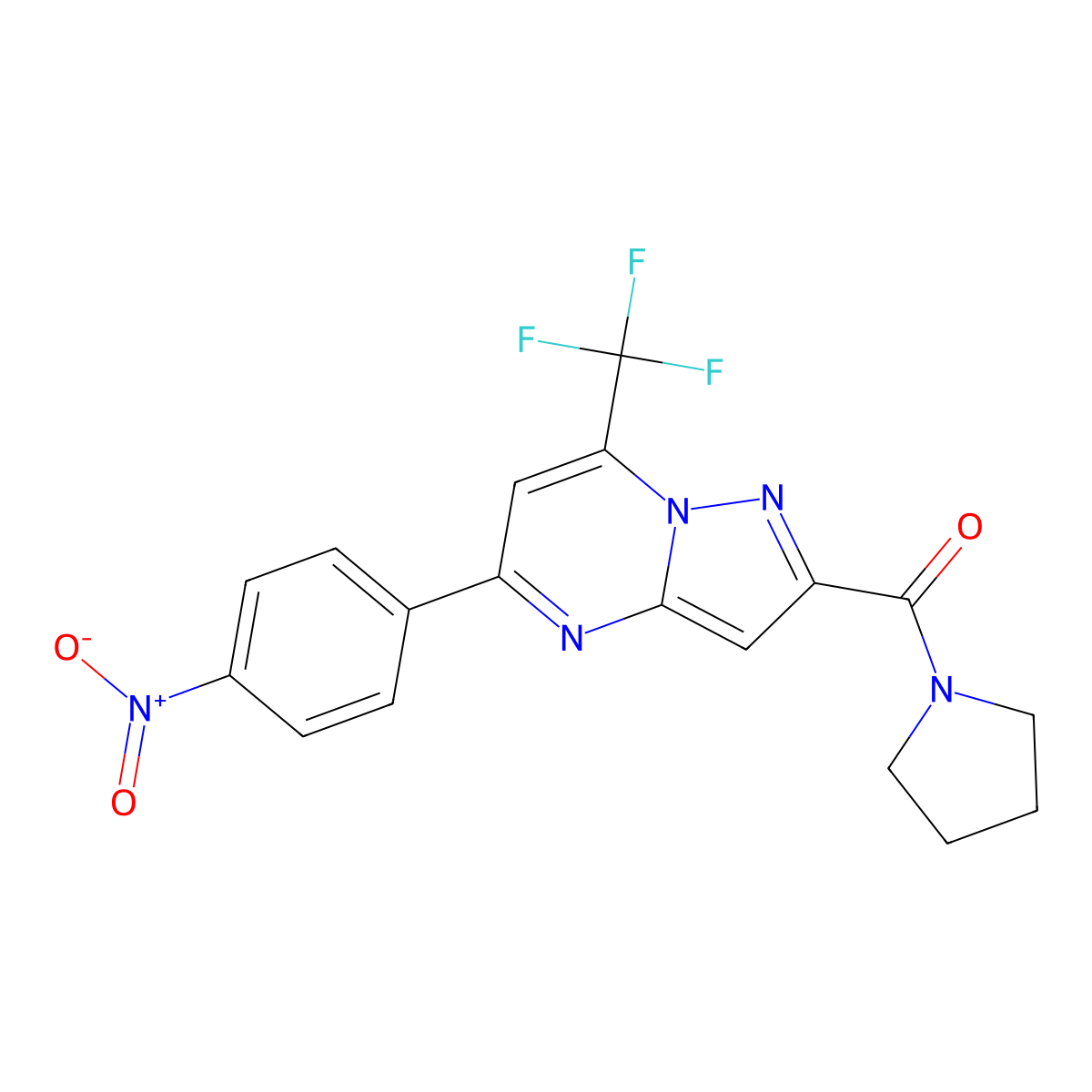 [5-(4-Nitrophenyl)-7-(trifluoromethyl)pyrazolo[1,5-a]pyrimidin-2-yl]-pyrrolidin-1-ylmethanone molecular structure, CAS 5842-46-6