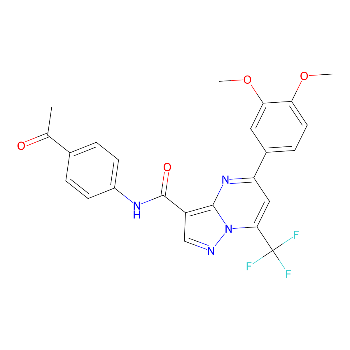 N-(4-acetylphenyl)-5-(3,4-dimethoxyphenyl)-7-(trifluoromethyl)pyrazolo[1,5-a]pyrimidine-3-carboxamide molecular structure, CAS 5842-50-2