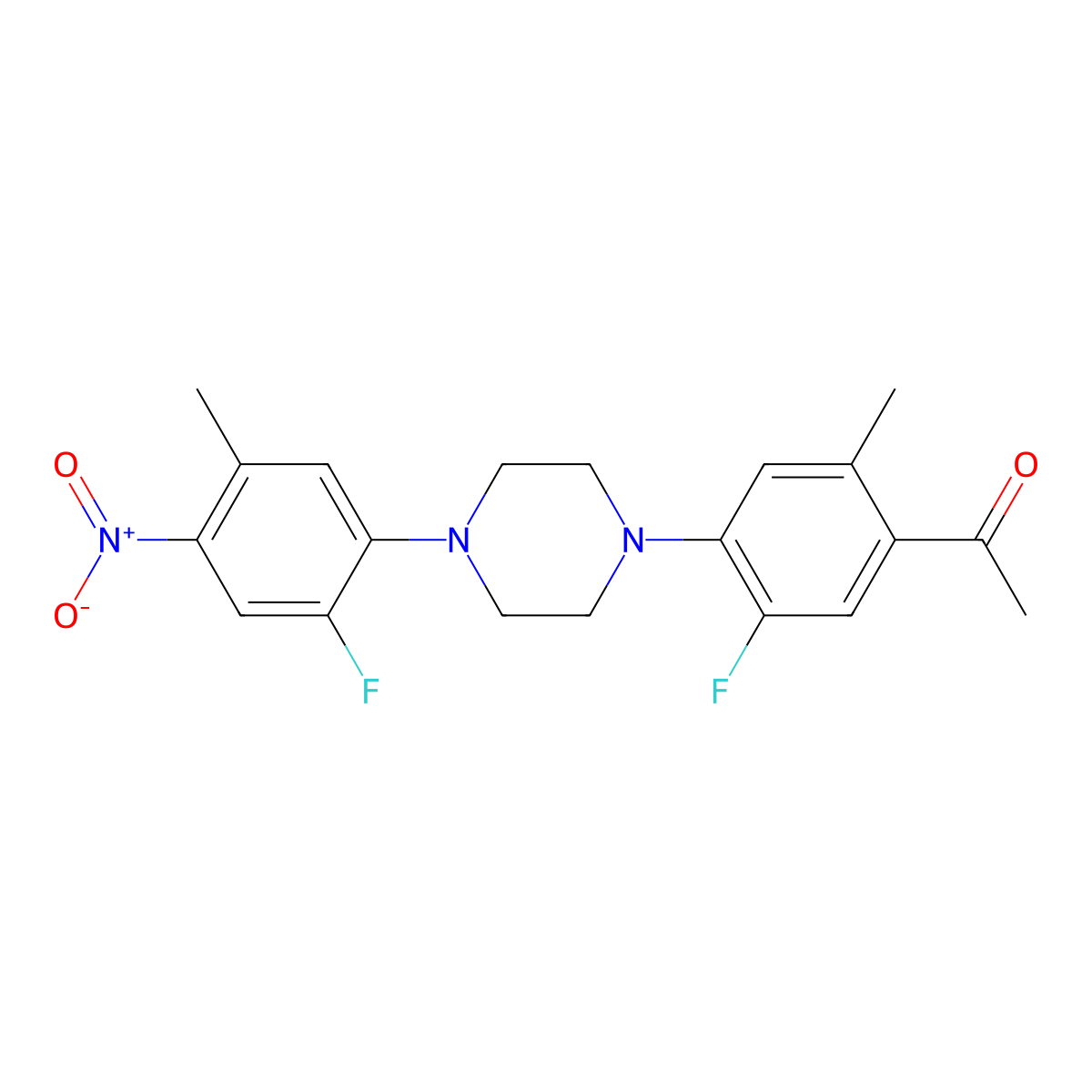 1-{5-Fluoro-4-[4-(2-fluoro-5-methyl-4-nitrophenyl)piperazin-1-yl]-2-methylphenyl}ethan-1-one molecular structure, CAS 5842-58-0