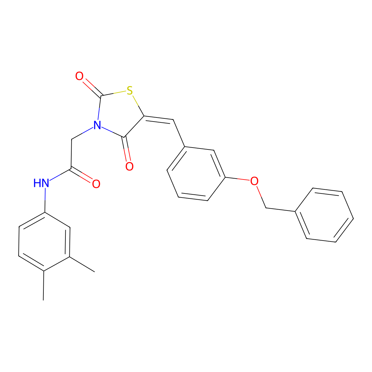 2-(5-{[3-(Benzyloxy)phenyl]methylidene}-2,4-dioxo-1,3-thiazolidin-3-yl)-N-(3,4-dimethylphenyl)acetamide molecular structure, CAS 5842-94-4