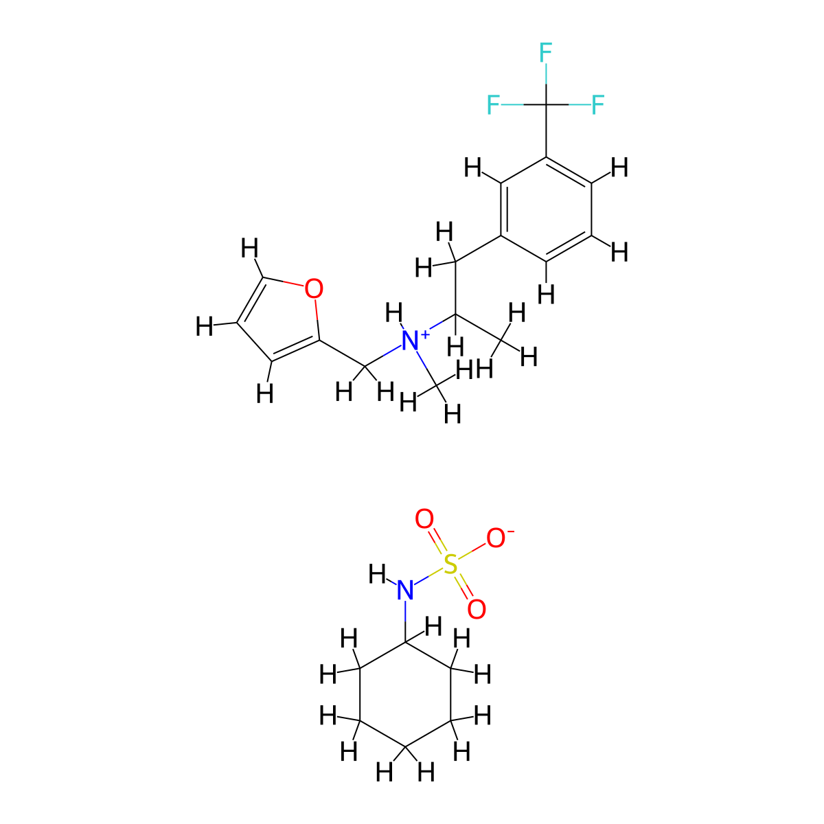 Furfurylamine, N-methyl-N-(alpha-methyl-m-(trifluoromethyl)phenethyl)-, cyclohexanesulfamate (+-)- molecular structure, CAS 5843-58-3