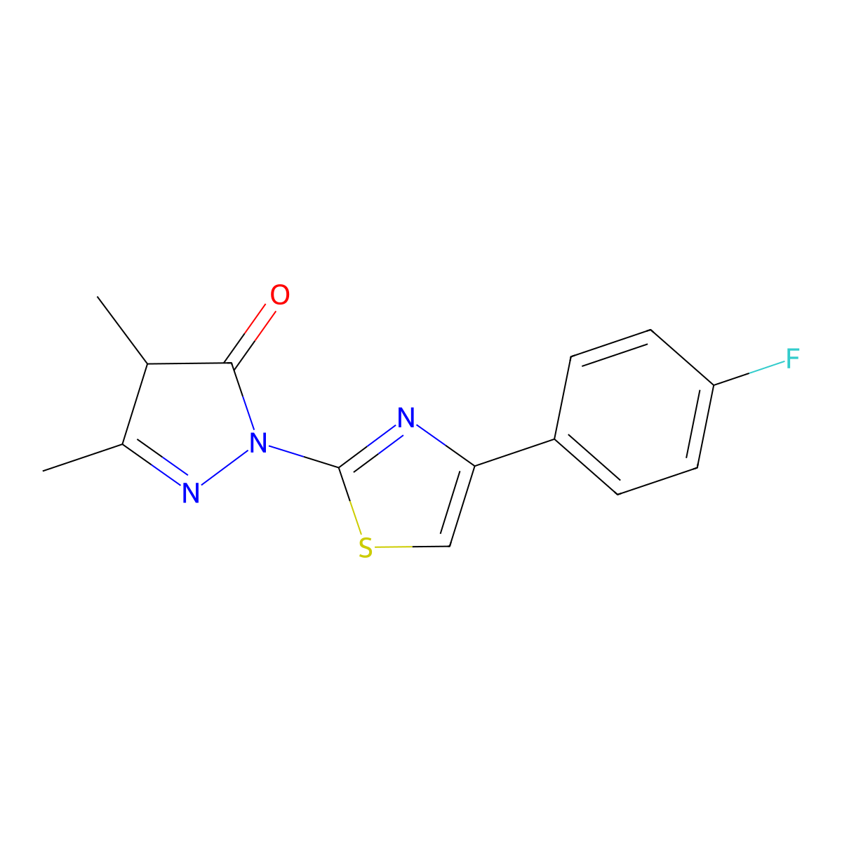 2-[4-(4-fluorophenyl)-1,3-thiazol-2-yl]-4,5-dimethyl-4H-pyrazol-3-one molecular structure, CAS 5844-18-8