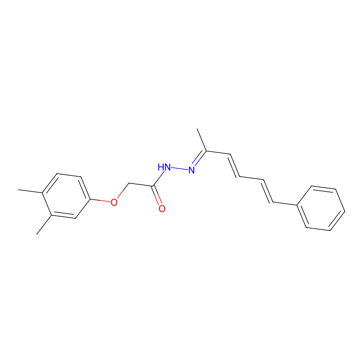 2-(3,4-dimethylphenoxy)-N-(6-phenylhexa-3,5-dien-2-ylideneamino)acetamide molecular structure, CAS 5844-23-5