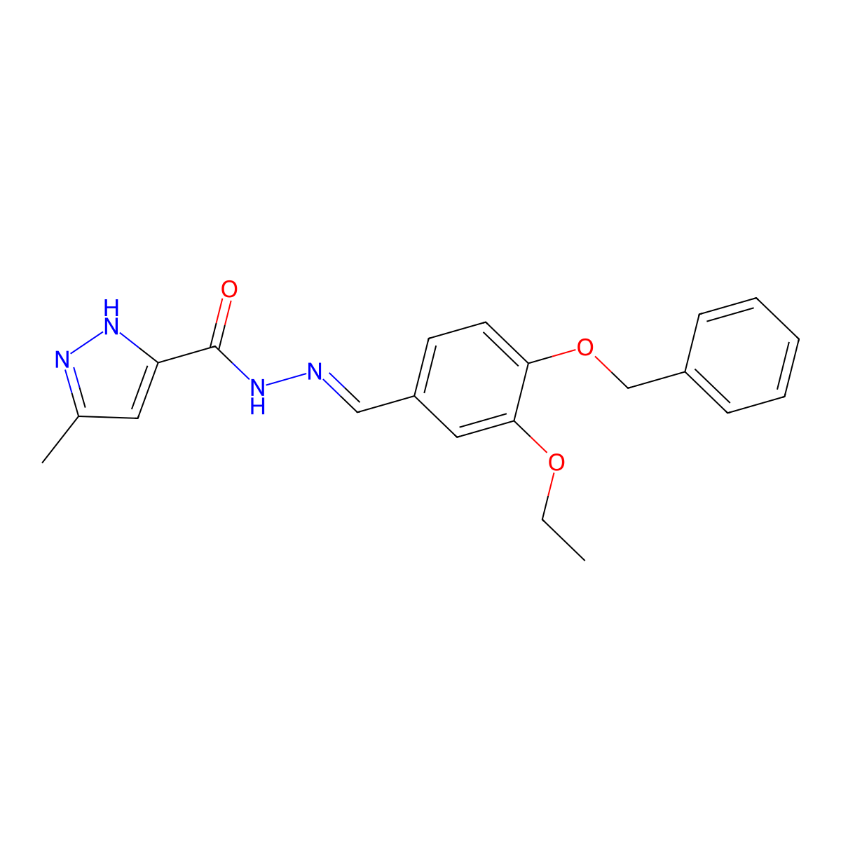 N-[(3-ethoxy-4-phenylmethoxyphenyl)methylideneamino]-5-methyl-1H-pyrazole-3-carboxamide molecular structure, CAS 5844-84-8