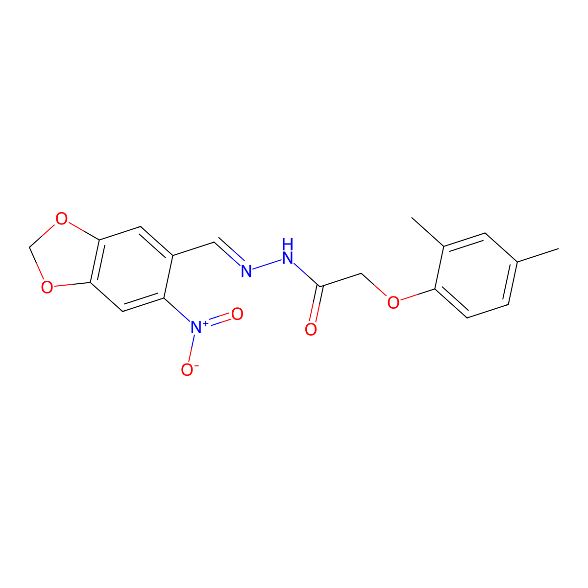 2-(2,4-Dimethylphenoxy)-N'-[(6-nitro-2H-1,3-benzodioxol-5-yl)methylidene]acetohydrazide molecular structure, CAS 5845-09-0