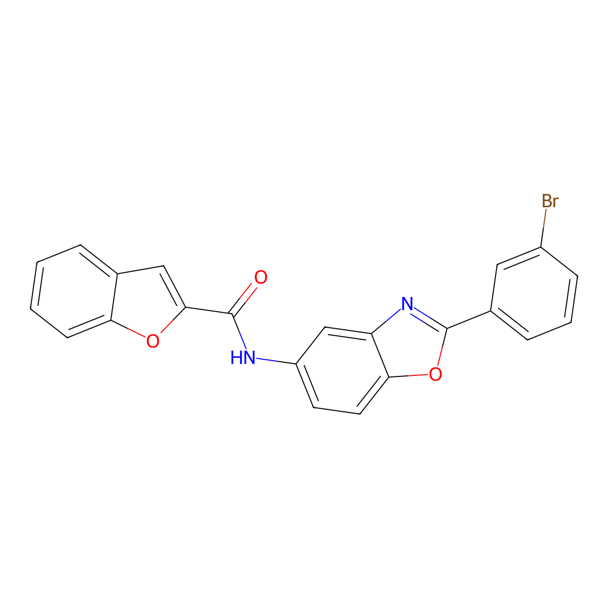 N-[2-(3-bromophenyl)-1,3-benzoxazol-5-yl]-1-benzofuran-2-carboxamide molecular structure, CAS 5845-54-5