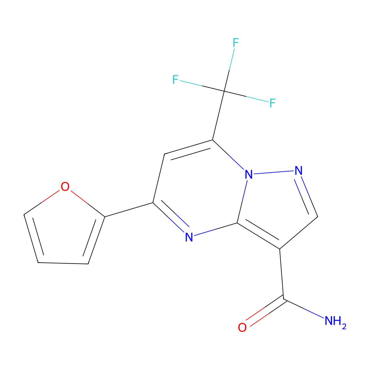5-(Furan-2-yl)-7-(trifluoromethyl)pyrazolo[1,5-a]pyrimidine-3-carboxamide molecular structure, CAS 5845-72-7