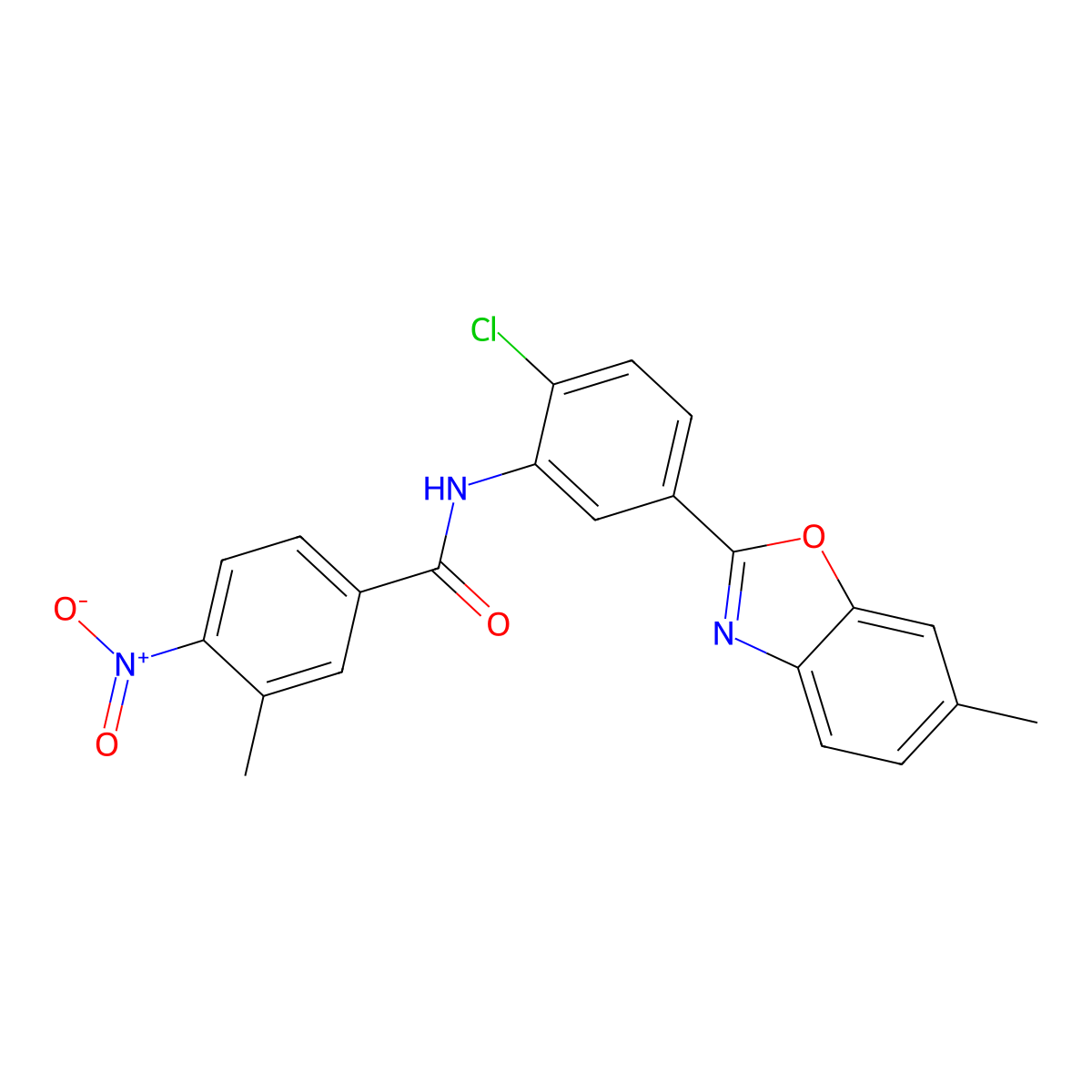 N-[2-chloro-5-(6-methyl-1,3-benzoxazol-2-yl)phenyl]-3-methyl-4-nitrobenzamide molecular structure, CAS 5846-46-8