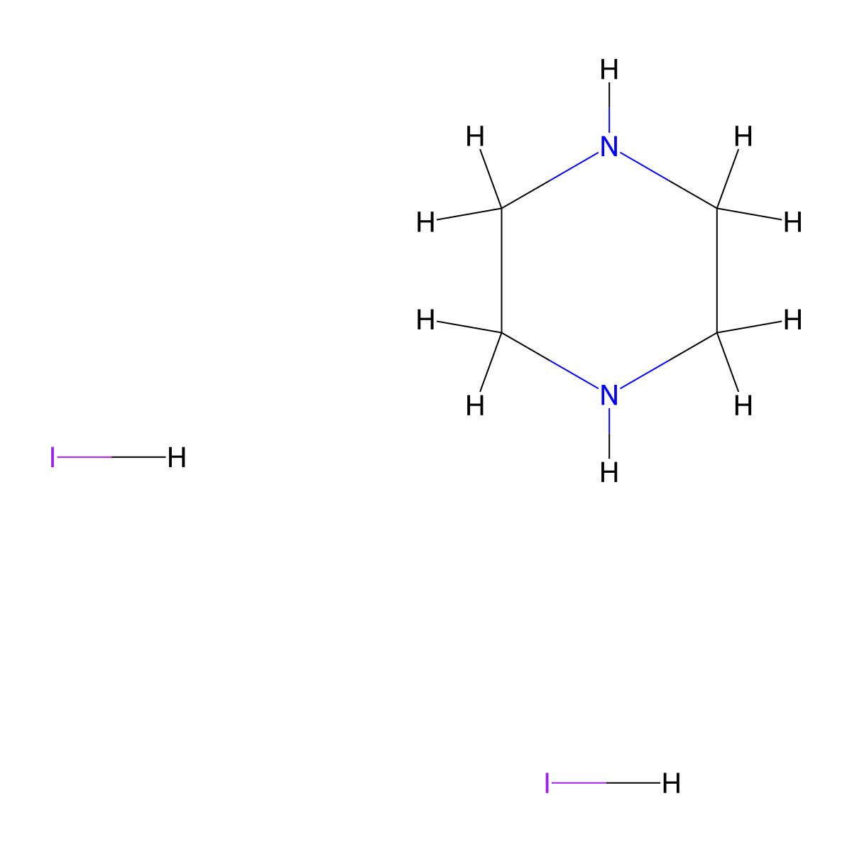 Piperazine Dihydriodide molecular structure, CAS 58464-47-4